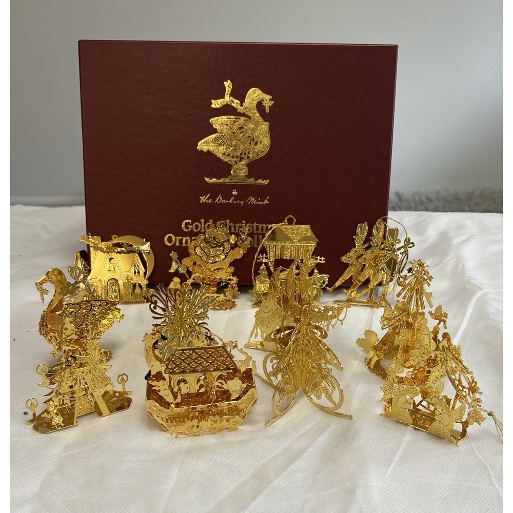 Danbury Mint 20kt Gold Plated Christmas Ornaments Collection 1991 CIB